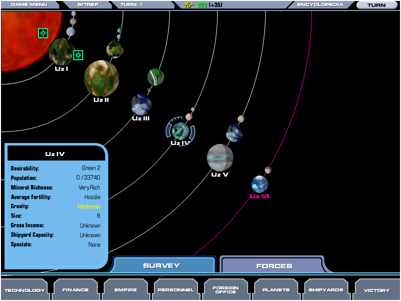 Master of Orion 3 (Windows) screenshot: A single solar system