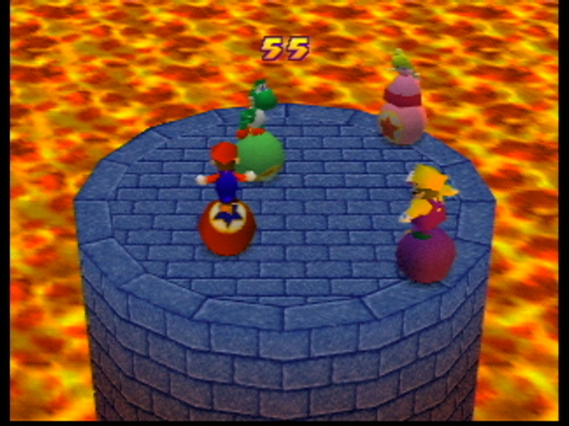 Mario Party 2 (Nintendo 64) screenshot: Mini game: try to knock each other off the platform!