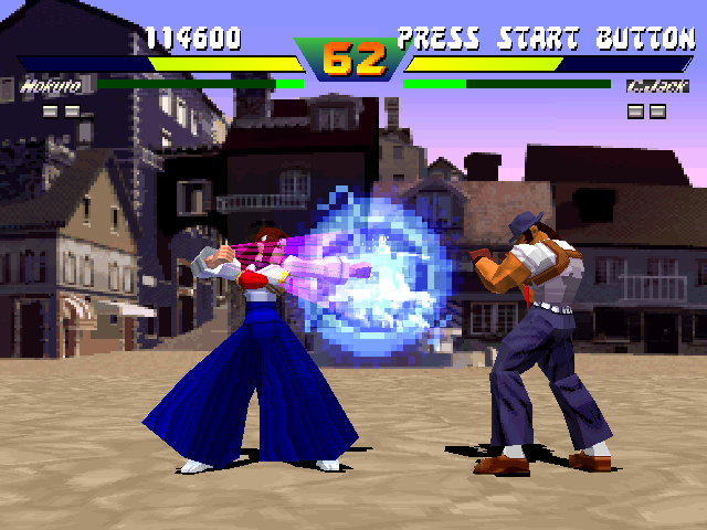 Street Fighter EX Plus α (PlayStation) screenshot: To cause additional damage in Cracker Jack, Hokuto delays her Super Combo Move Kiren'eki for a time.