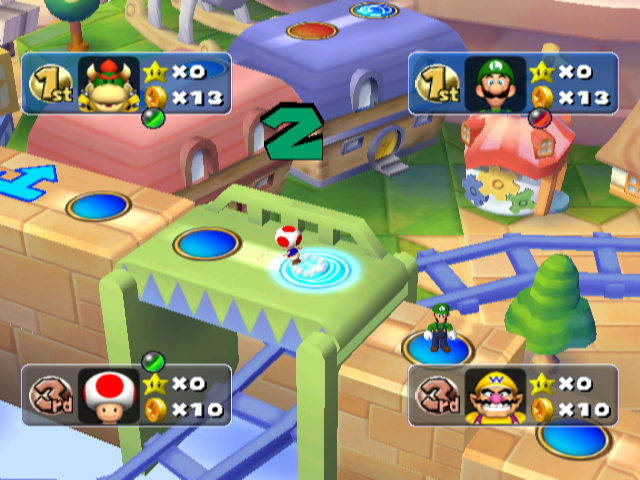 Mario Party 5 (GameCube) screenshot: Toad moving along the game board
