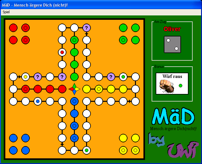Mensch ärgere Dich (nicht)! (Windows) screenshot: Now I have to choose which green piece I throw out