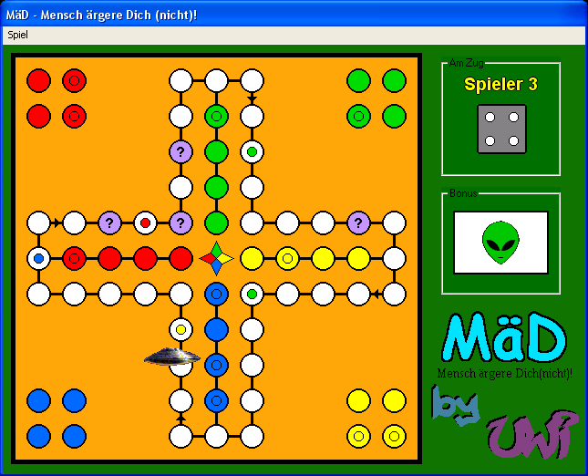 Mensch ärgere Dich (nicht)! (Windows) screenshot: A random piece will be abducted shortly