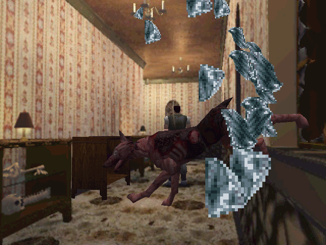 Resident Evil (Windows) screenshot: Zombie dog jumped through a window
