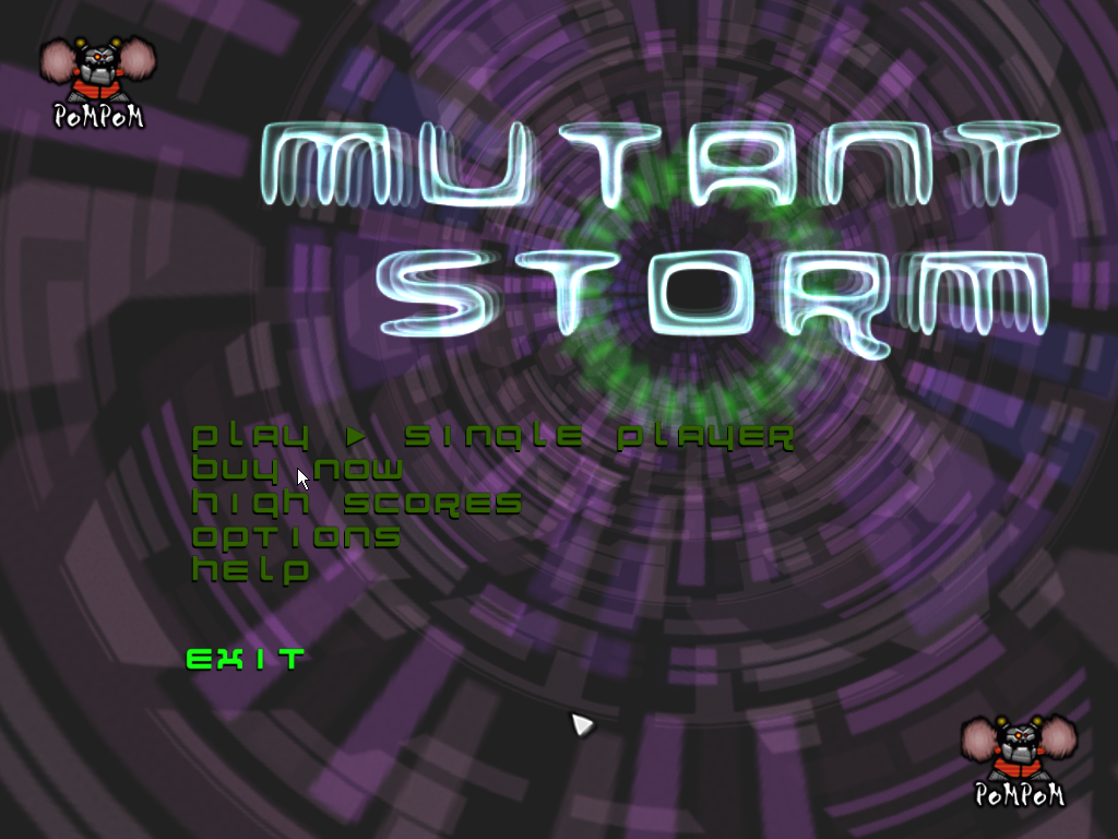 Mutant Storm (Windows) screenshot: Main menu