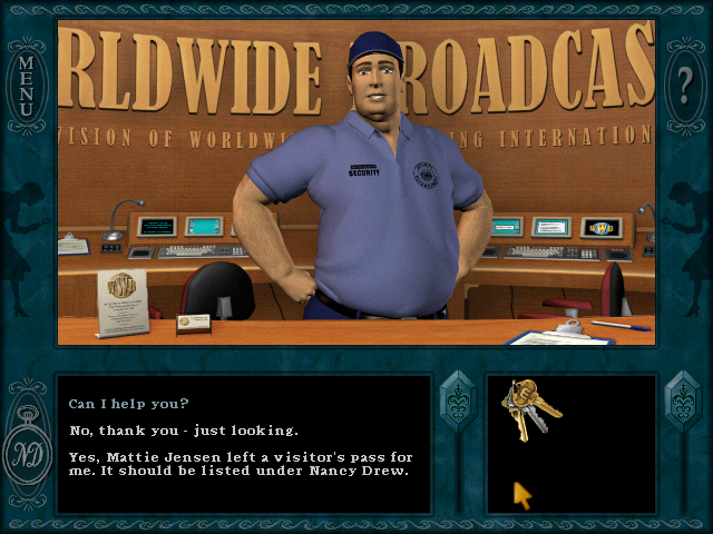 Nancy Drew: Stay Tuned for Danger (Windows) screenshot: The security guard