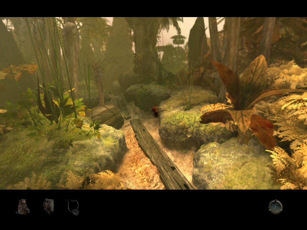 Myst IV: Revelation (Windows) screenshot: Haven's tropical forests are in constant motion - flying birds, exotic creatures and lush greenery.