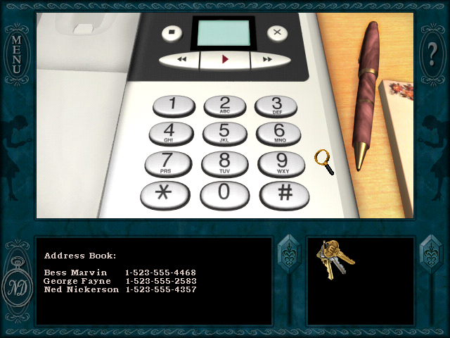 Nancy Drew: Stay Tuned for Danger (Windows) screenshot: Use the phone to call your friends or leads
