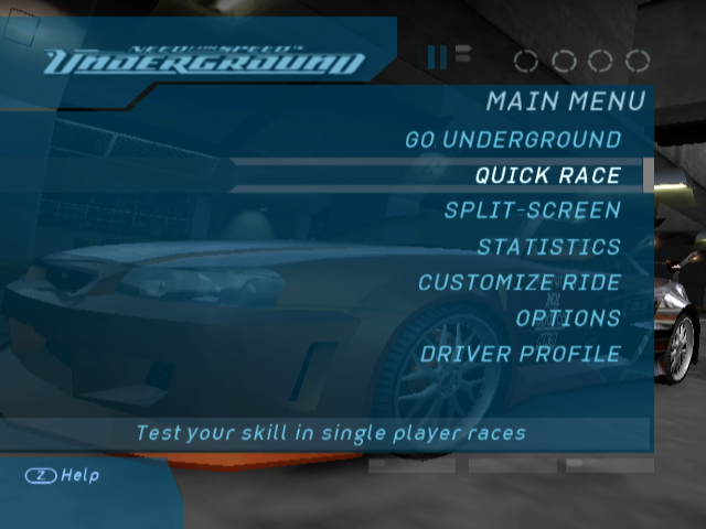 Need for Speed: Underground (GameCube) screenshot: Main Menu