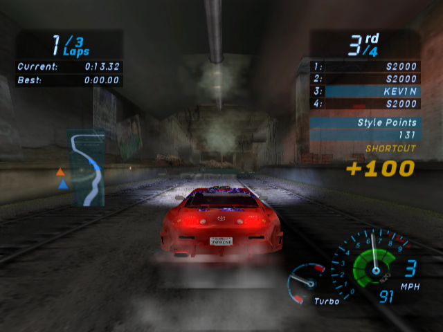 Need for Speed: Underground (GameCube) screenshot: The abandoned subway station shortcut.