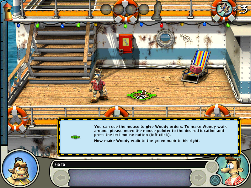 Neighbors from Hell: On Vacation (Windows) screenshot: Instructions on how to move Woody around