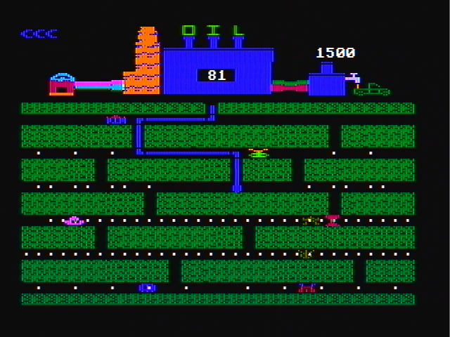 Oil's Well (PC Booter) screenshot: Gameplay on the first level (CGA Composite mode)