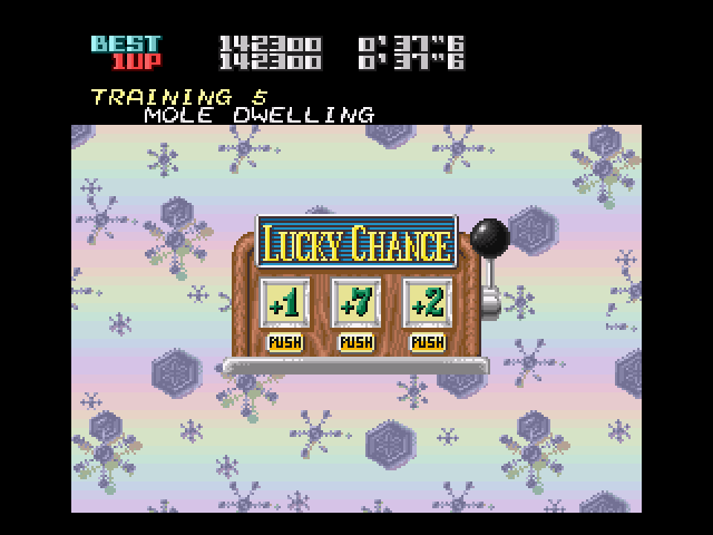 On the Ball (SNES) screenshot: When you just finish a level, you're given a chance to gamble for more time to play the next level with.