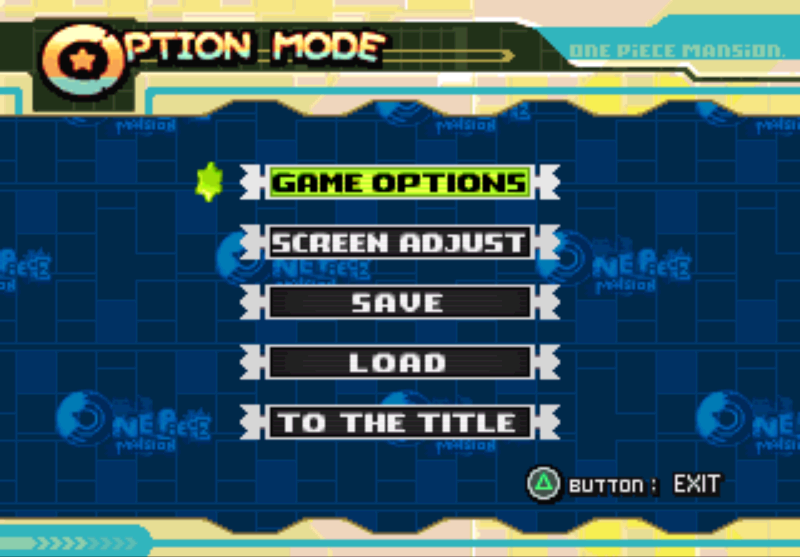 One Piece Mansion (PlayStation) screenshot: Option screen