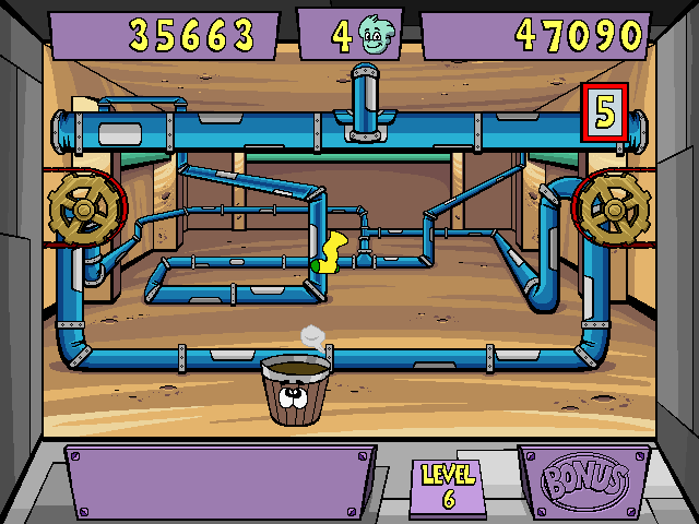 Pajama Sam's Lost & Found (Windows) screenshot: Bonus Game - Bucket o Prizes - Collect the items in your bucket as they drop down from above