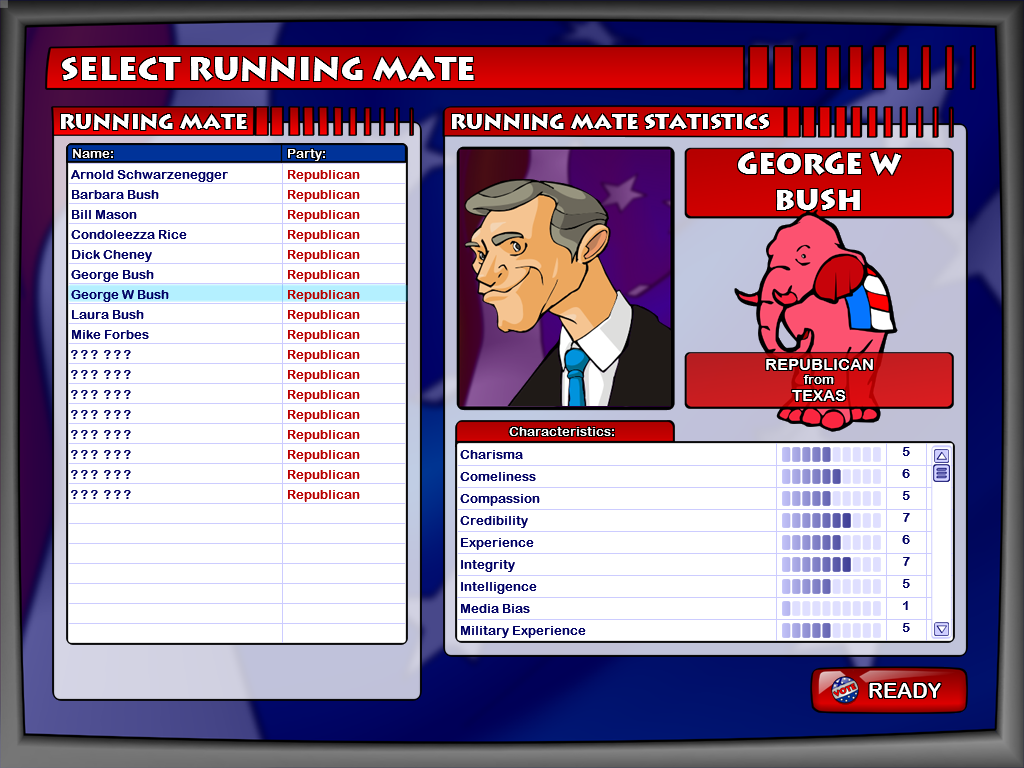 The Political Machine (Windows) screenshot: When it is time to pick your running mate, who will you choose?