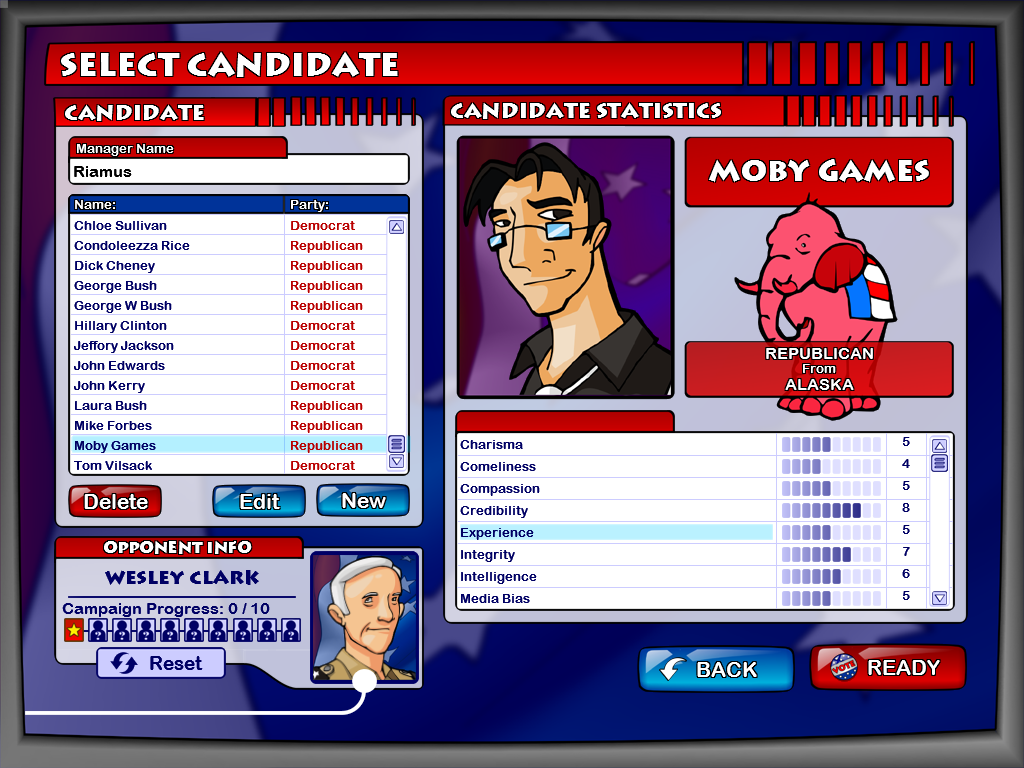The Political Machine (Windows) screenshot: I think I will vote for Moby Games as president... What about you?