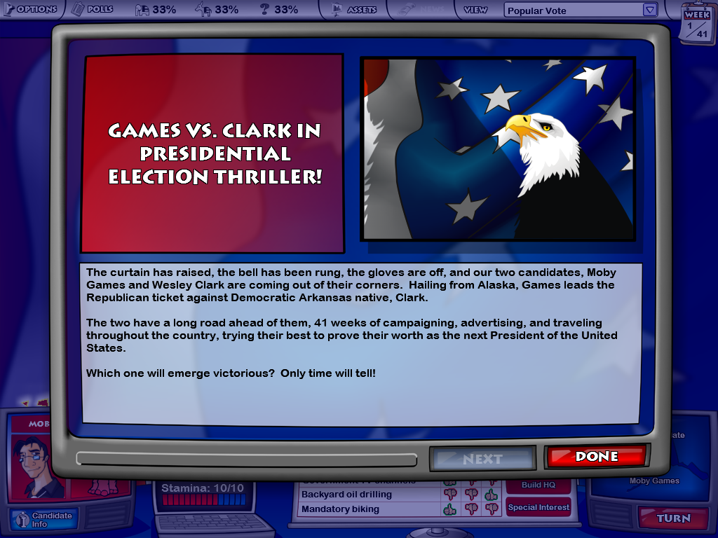 The Political Machine (Windows) screenshot: And the game starts!