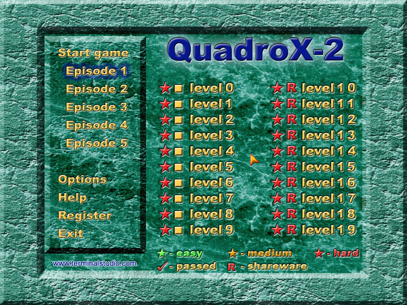 QuadroX-2 (Windows) screenshot: Main menu