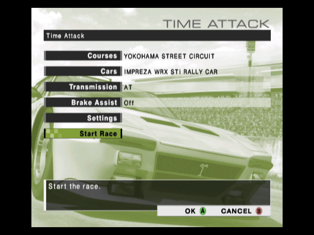 R:Racing Evolution (GameCube) screenshot: The time attack menu