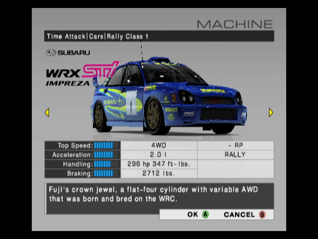 R:Racing Evolution (GameCube) screenshot: Car details