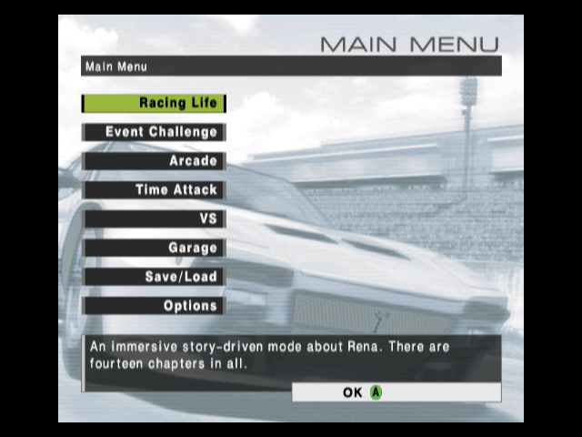 R:Racing Evolution (GameCube) screenshot: The main menu