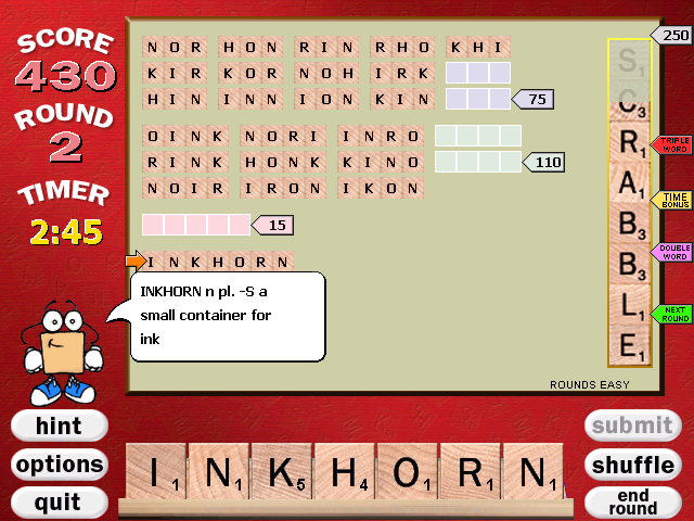 Scrabble Rack Attack (Windows) screenshot: Maven explains what the word means