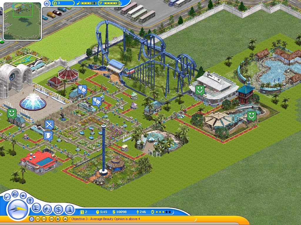 SeaWorld Adventure Parks Tycoon (Windows) screenshot: Zoom out and you can see most of your Park so you can quickly find places to put new buildings