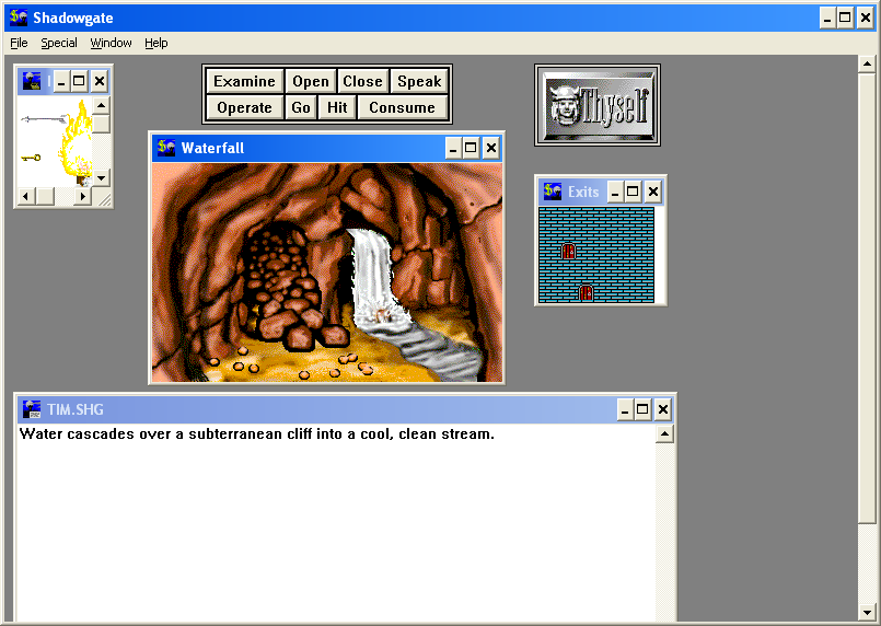 Shadowgate (Windows 3.x) screenshot: A waterfall and a landslide