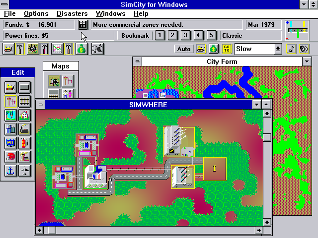 SimCity Classic (Windows 3.x) screenshot: Starting a new city...