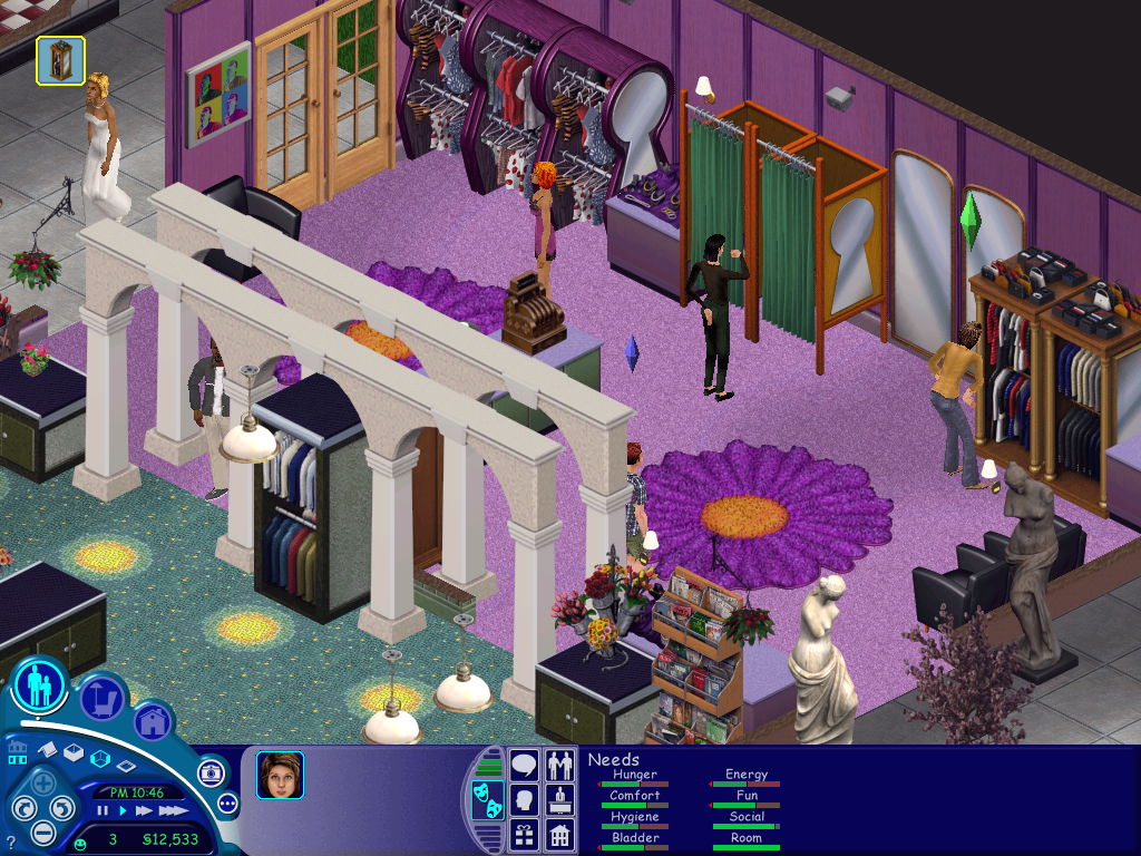 The Sims: Hot Date (Windows) screenshot: Do a little shopping for new clothes.