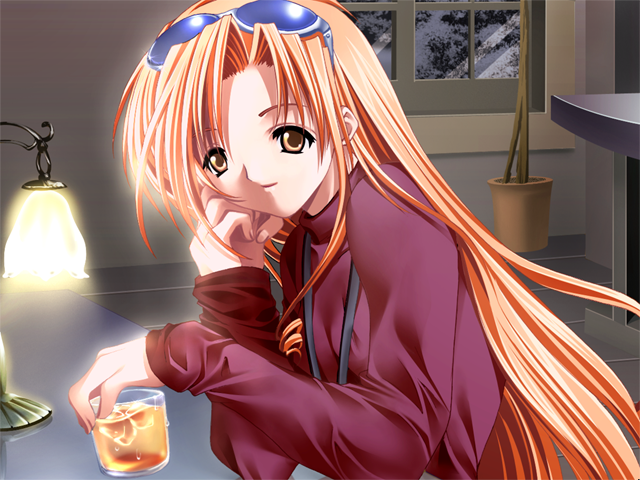 Snow Drop (Windows) screenshot: Keika and Minoru meet for drinks