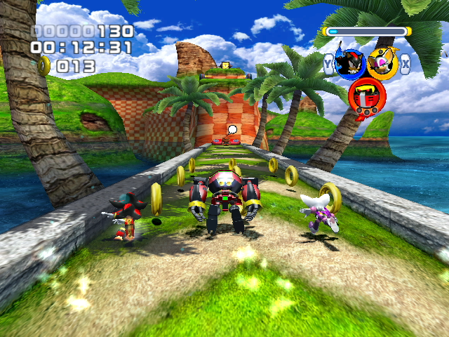Sonic Heroes (GameCube) screenshot: This formation is ideal for collecting rings.