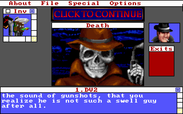Déjà Vu II: Lost in Las Vegas (DOS) screenshot: There are many ways to die in this game... (VGA)