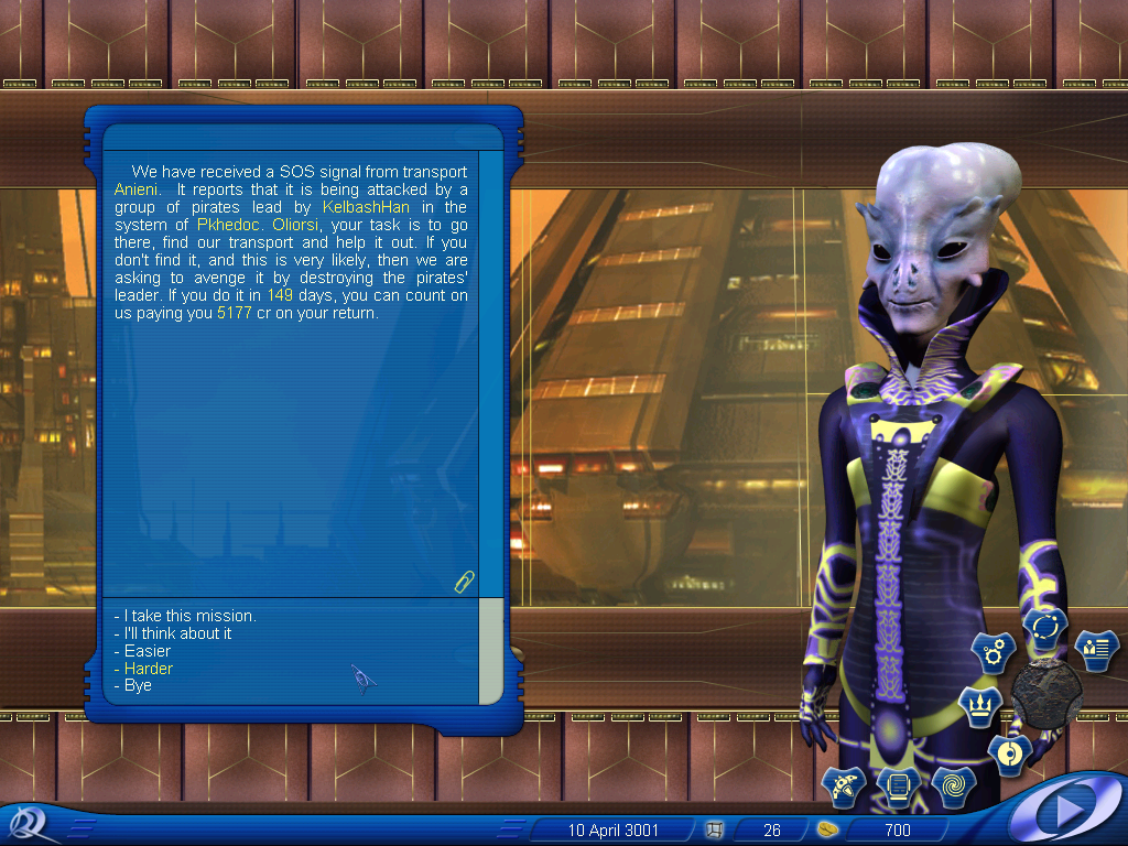 Space Rangers (Windows) screenshot: You can sometimes get missions from the different planet governments