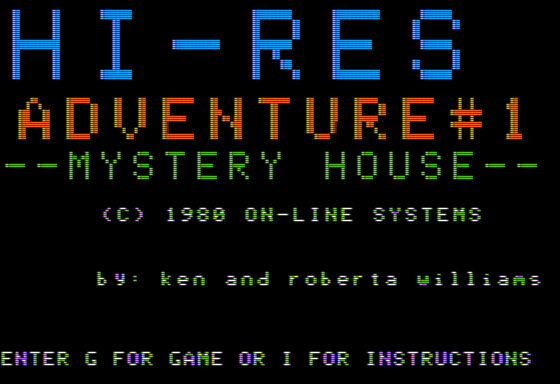 Hi-Res Adventure #1: Mystery House (Apple II) screenshot: Title Screen (earlier than freeware release)