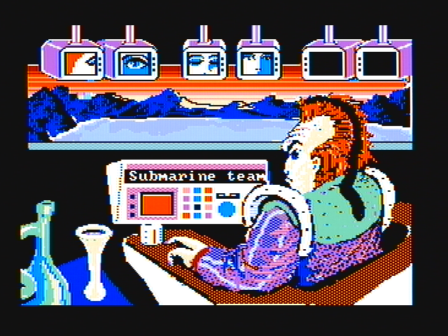 Sub Mission (PC Booter) screenshot: The game introduction (CGA with composite monitor)