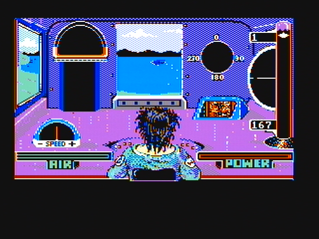 Sub Mission (PC Booter) screenshot: Setting off on a mission (CGA with composite monitor)