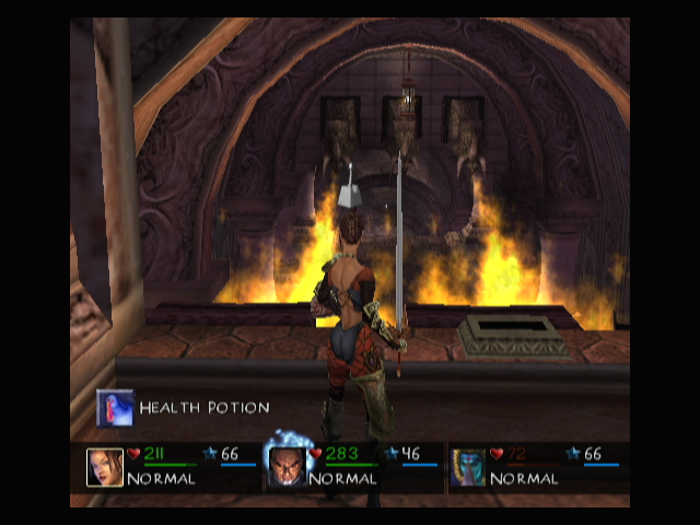 Summoner 2 (GameCube) screenshot: I need to find a way to put out this fire...