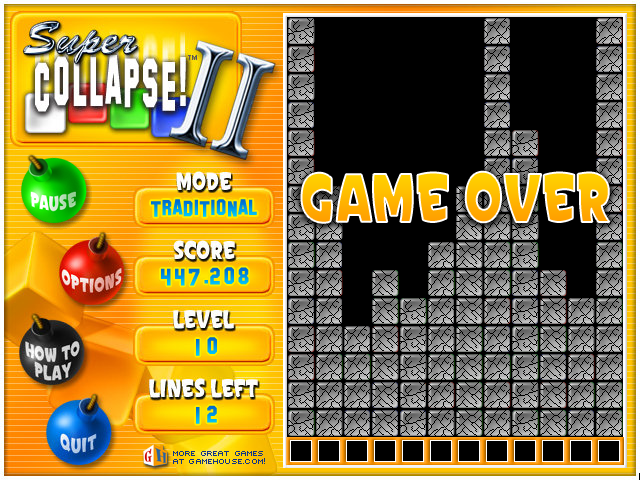 Super Collapse! II (Windows) screenshot: Game Over