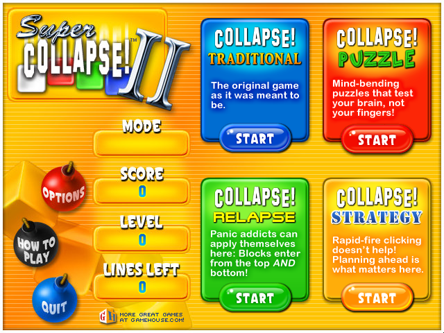 Super Collapse! II (Windows) screenshot: Main Menu