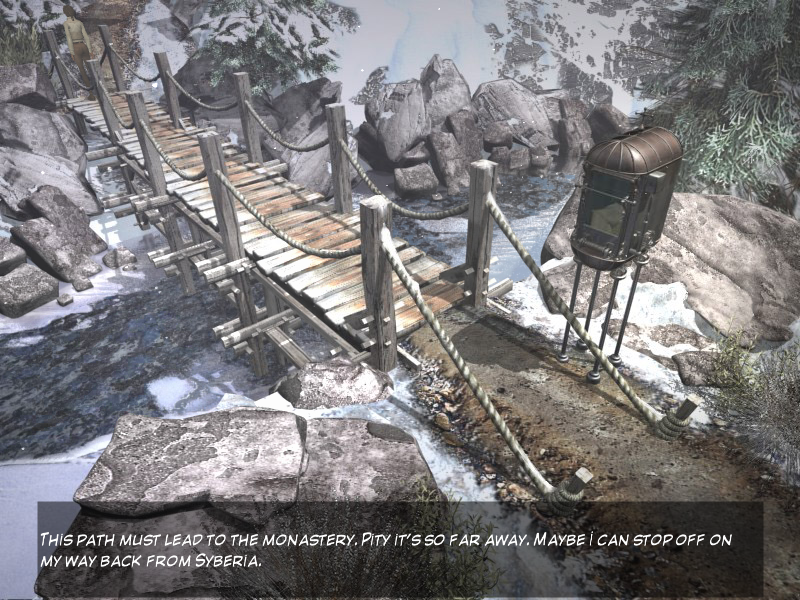 Syberia II (Windows) screenshot: A quaint bridge over a babbling brook