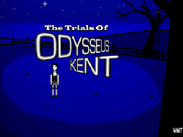 The Trials of Odysseus Kent (Windows) screenshot: Main Title - That odd looking fellow who seems out of color is our hero (er...you)