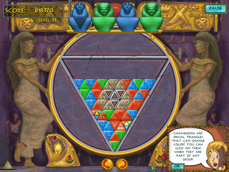 TriJinx: A Kristine Kross Mystery (Windows) screenshot: Chameleon triangles changing through all three colors