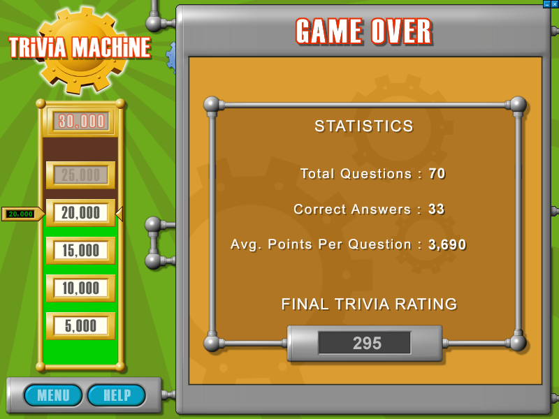 Trivia Machine (Windows) screenshot: Game Over