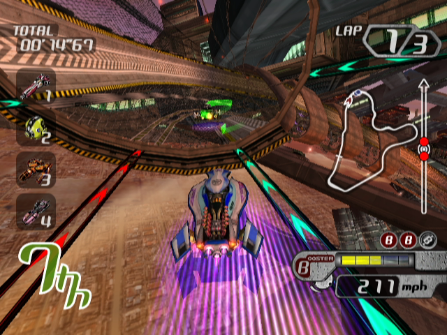 Tube Slider (GameCube) screenshot: Down and to the right