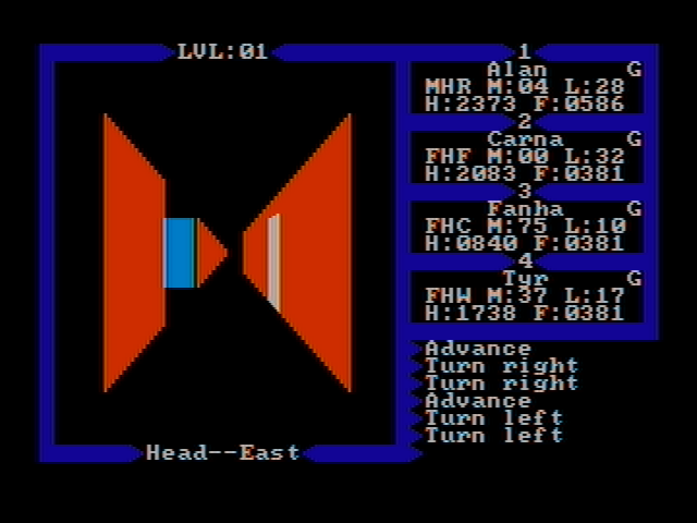 Exodus: Ultima III (DOS) screenshot: Dungeon crawling (CGA with composite monitor)