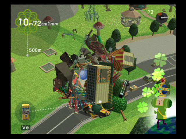 We ♥ Katamari (PlayStation 2) screenshot: The katamari rolls up some trees...