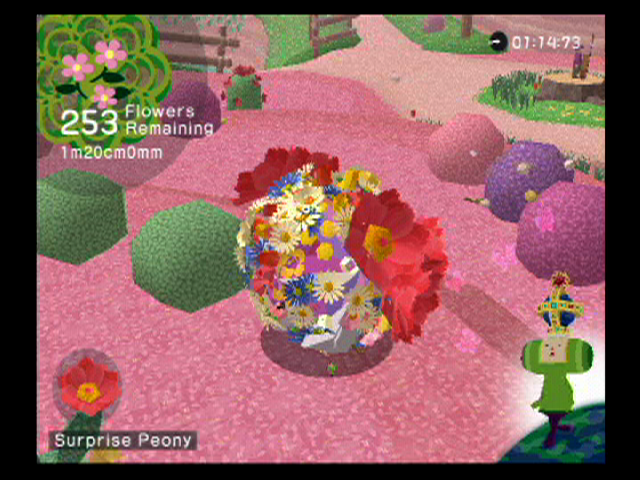 We ♥ Katamari (PlayStation 2) screenshot: Roll up some flowers as fast as you can!