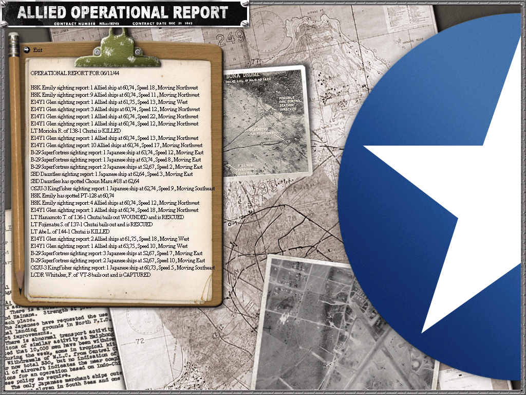 War in the Pacific: The Struggle Against Japan 1941-1945 (Windows) screenshot: The Operational Report lets you see where things are going and what has happened to various people in the previous turn