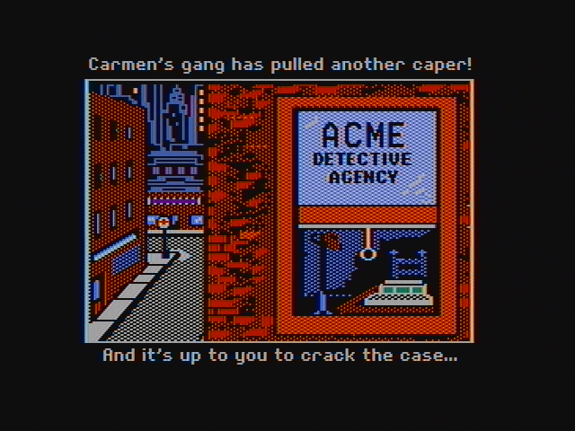 Where in the World Is Carmen Sandiego? (DOS) screenshot: Can you crack the case? (CGA with composite monitor)